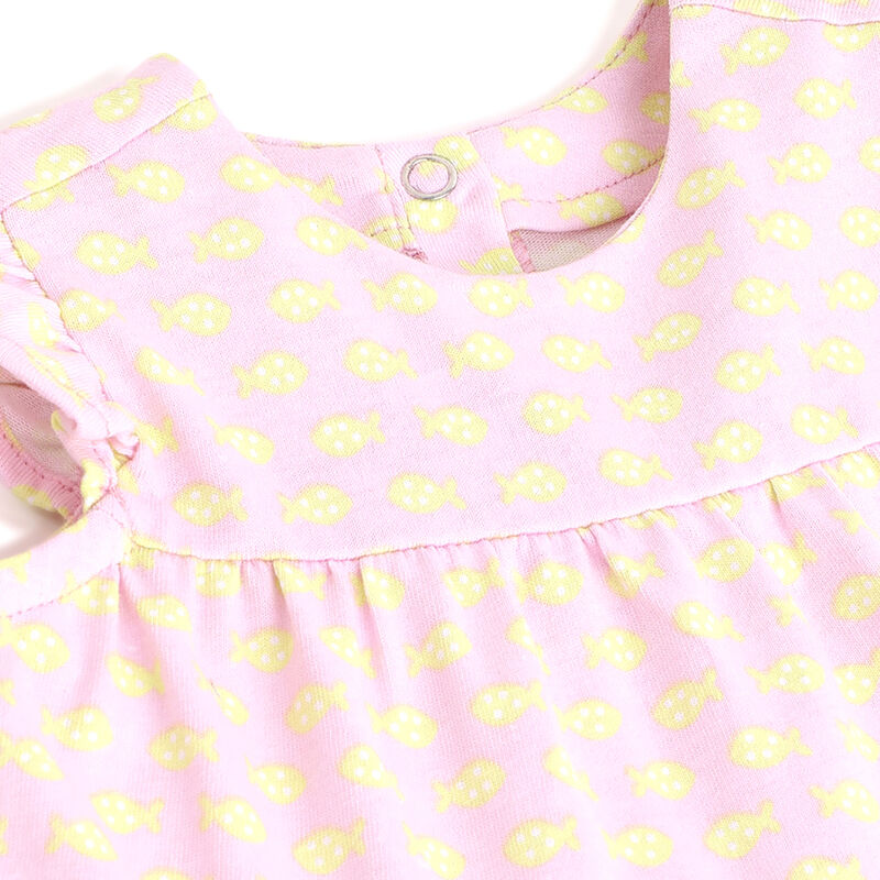 Girls Light Pink Printed Short Sleeve Dress image number 2